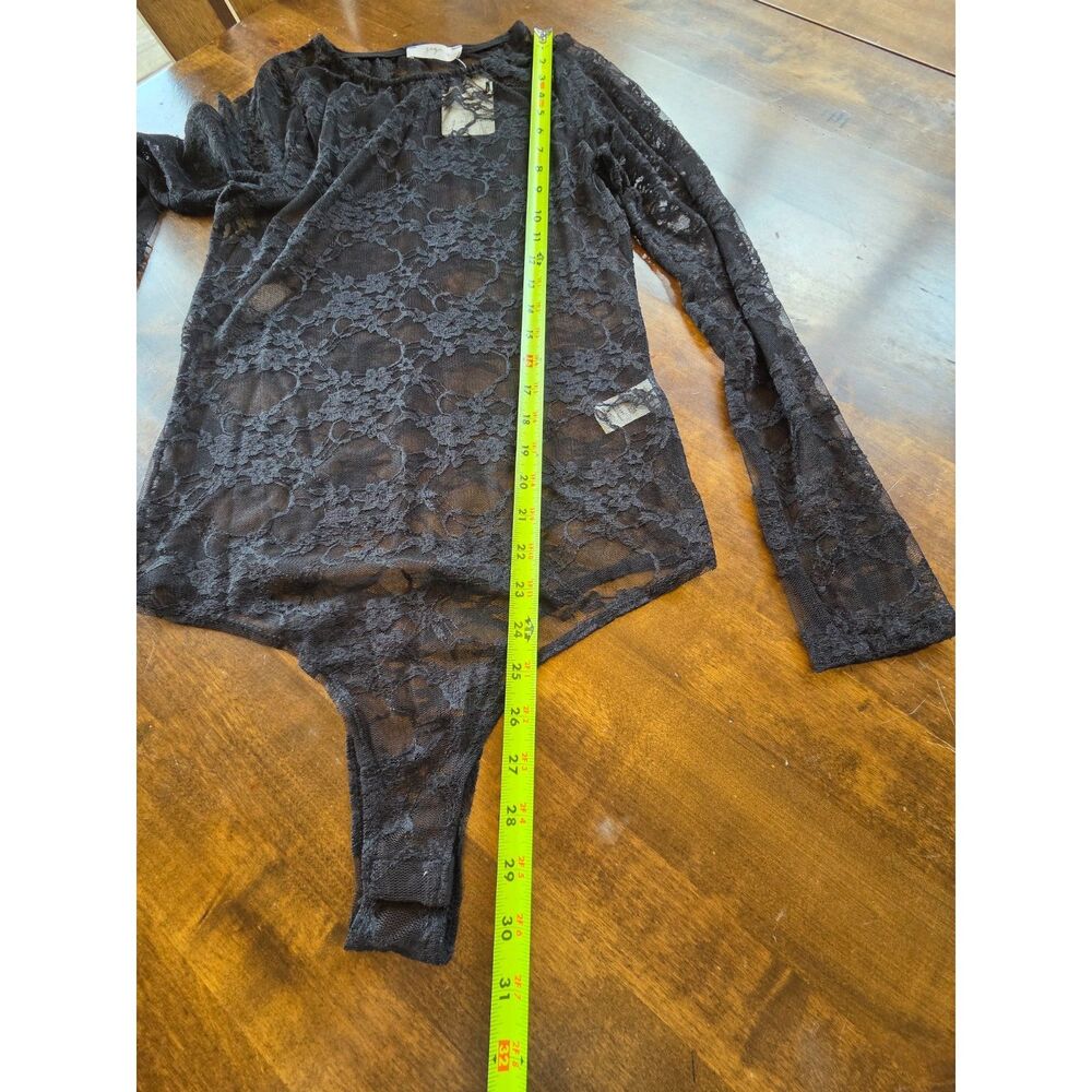 Gaze Black Sheer Lace Bodysuit L Goth Y2K Mesh Long Sleeve Top NWT Edgy Rave - Picture 8 of 9